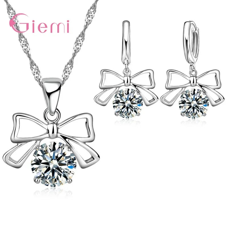 925 Silver Needle Jewelry Sets for Women Girls 34 Models Option Austrian Crystal Rhinestone Pearl Pendant Necklace Earrings