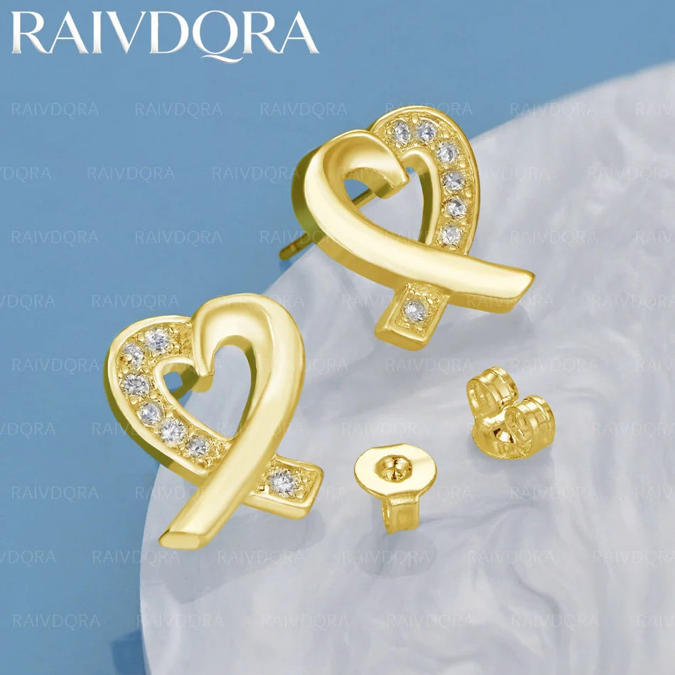 18K Gold Plated Zircon Heart Stud Earrings For Women Fashion Romantic Grace Jewelry Anniversary Wedding Accessories