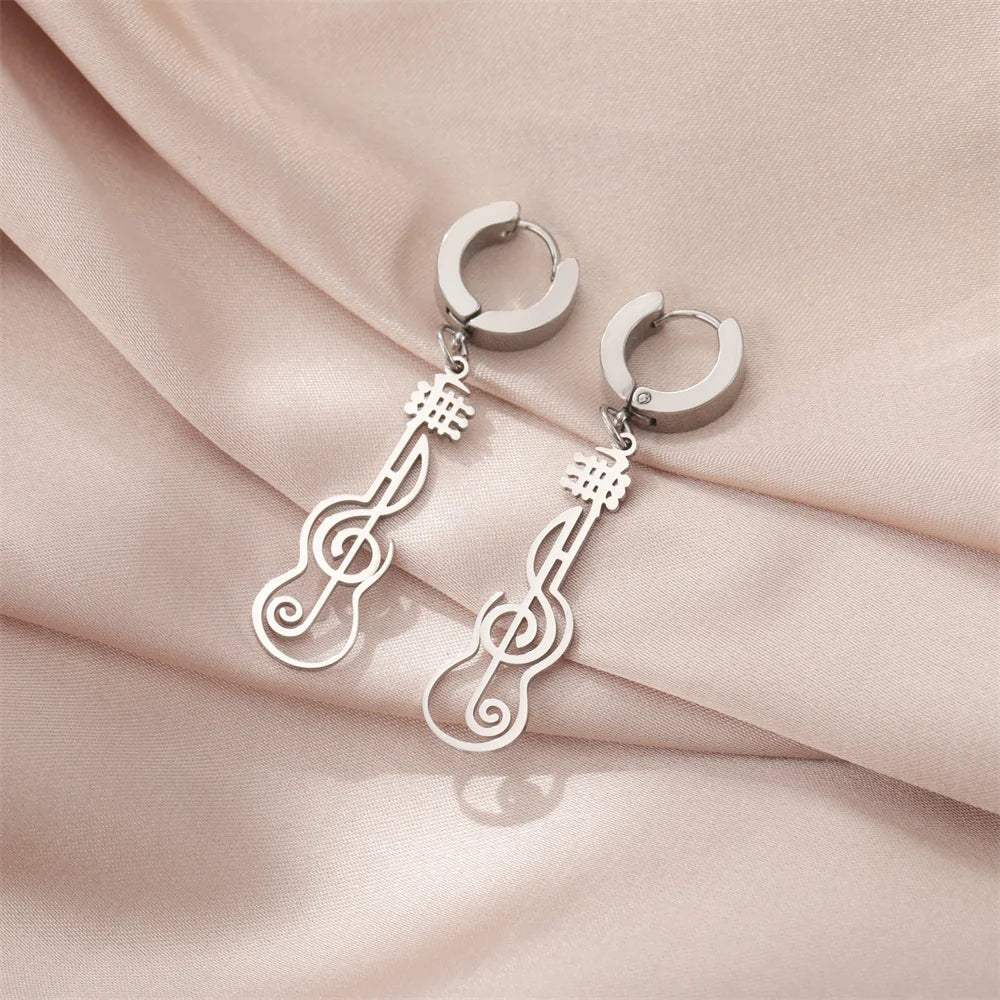 My Shape Music Note Drop Earrings for Women Men Gifts Stainless Steel Classic Musical Violin Dangle Earring Jewelry Musican Gift