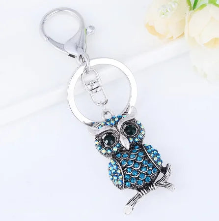 EASYA New Design Crystal Owl Keychain Full Rhinestone Key Ring Key Holders For Women Bag Accessories Cute Animal Car Key Chain