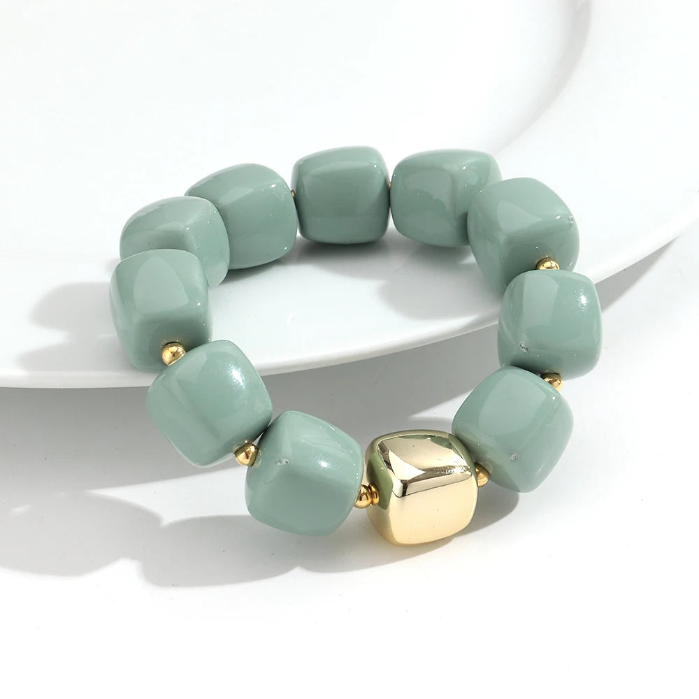 Trendy Colorful Square Beads Elastic Bangle Bracelets New Resin Geometric Beaded Stackable Bracelet 2026 Spring Summer Jewelry