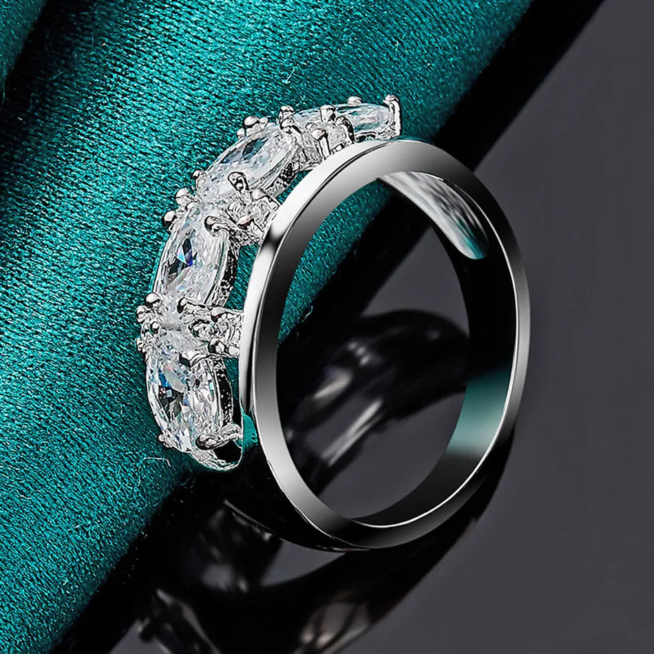 URMYLADY 925 Sterling Silver Oval Zircon 7-10# Ring For Women Wedding Party Gift Fashion Charm Jewelry