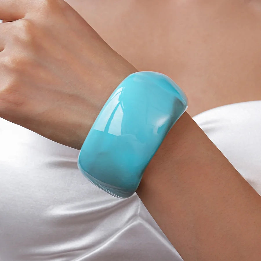 KMVEXO Vintage Turquoise Blue Geometric Resin Bangle Women Irregular Wide Bracelet Ladies Bohemian Beach Acrylic Bangles Jewelry