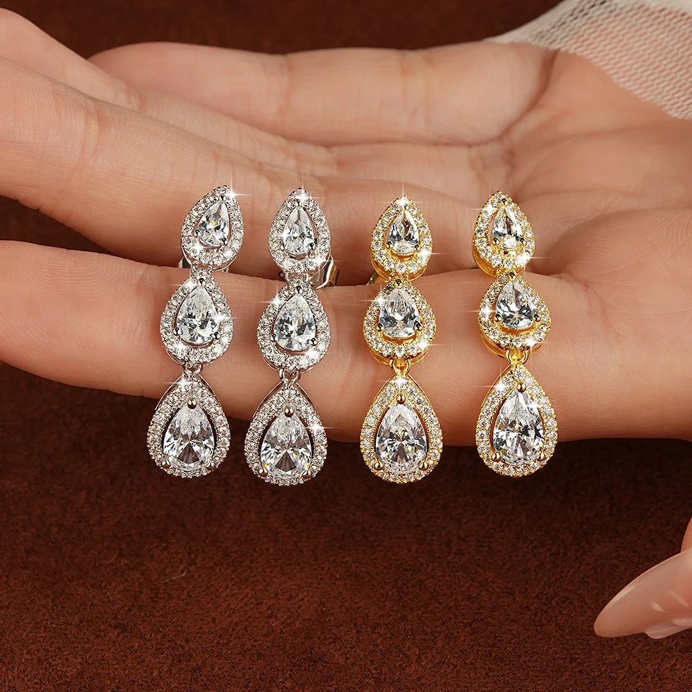 OXTAO Pear Cut D Moissanite&CZ Dangle Drop Earrings with Certified for Women Waterdrop Tassel Earrings Jewelry 14K Gold Filled