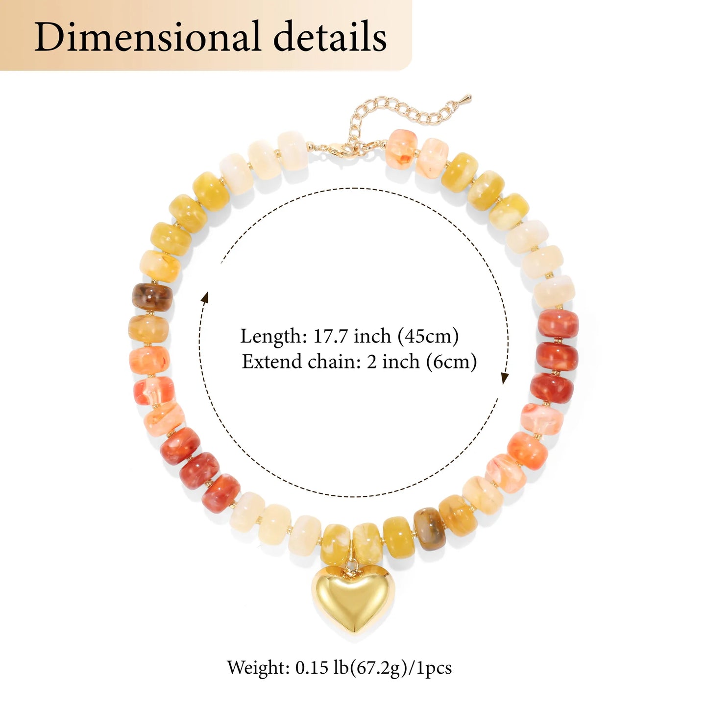 Fashion Colorful Acrylic Geometric Round Beads Heart Pendant Necklace Boho Love Heart Beaded Choker Necklaces Women Jewelry Gift