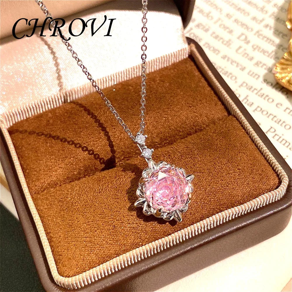 Exquisite 95 sterling silver millennium rose with brilliant coloured gemstone necklace, rose flower clavicle chain