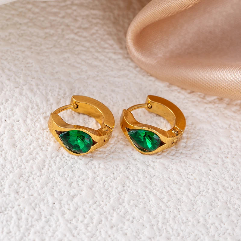 ANENJERY 316L Stainless Steel Geometry Heart Water Drop Zircon Hoop Earrings For Women Men Simple Personality Jewelry Gifts