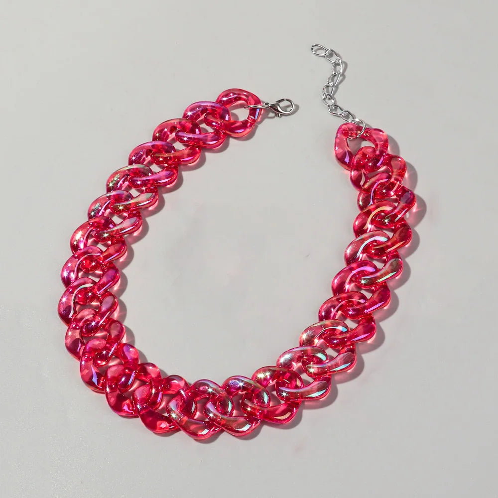 FishSheep Statement Colorful Acrylic Chain Choker Necklaces for Women Boho  Multi Color Big Chunky Link Collar Necklace Gift