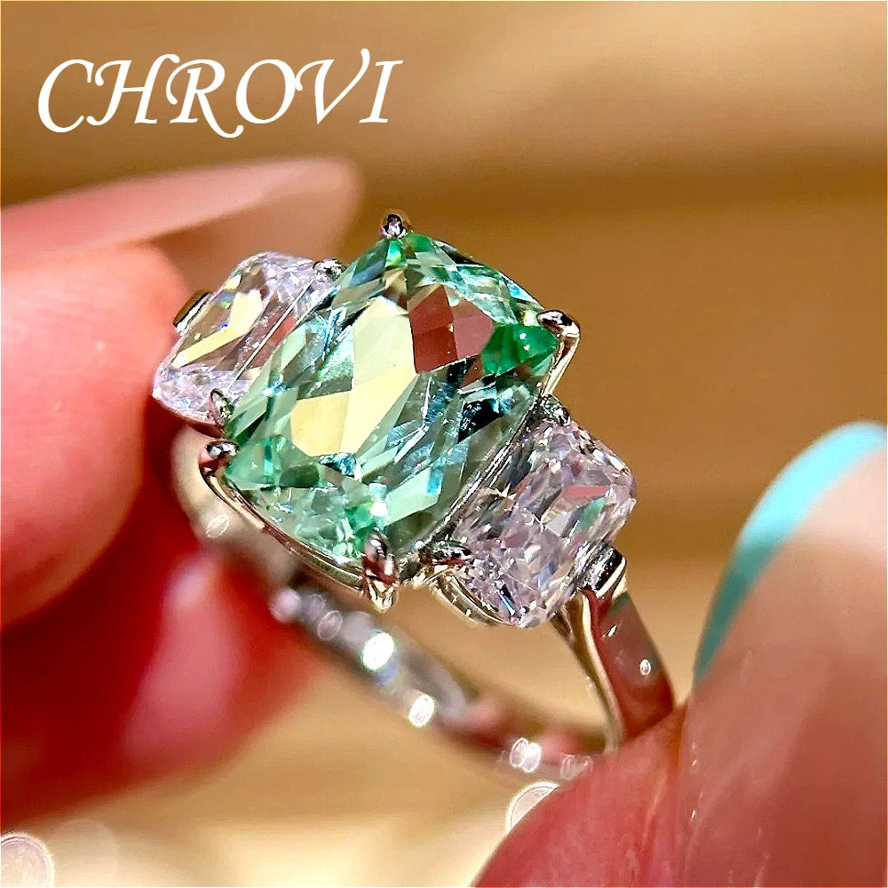 Luxury-Style 925 Sterling Silver Fashion Emerald Fantasy Square Sugar Ring Pillow-Shaped Emerald Women's Ring