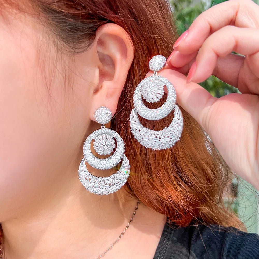 ThreeGraces Luxury Shiny Cubic Zirconia Long Big Chunky Bridal Wedding Statement Earrings for Women Fashion Party Jewelry E1122