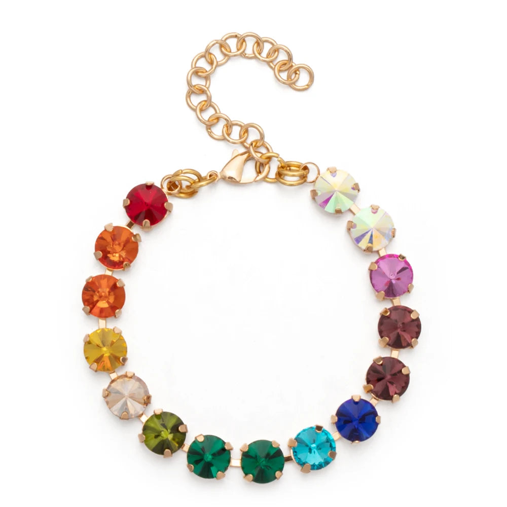 New Design Hot Deal Crystal Charms Bracelets For Women Claw Drill Set Colorful Crystal Bracelets Lobster Clasp  Link Chain