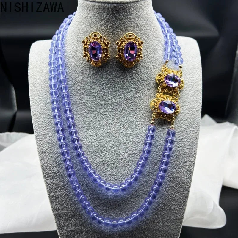 NISHIZAWA Purple Stud Earrings for Women Luxury Geometric Palace Style Banquet Jewelry Medieval Fashion Aretes De Mujer