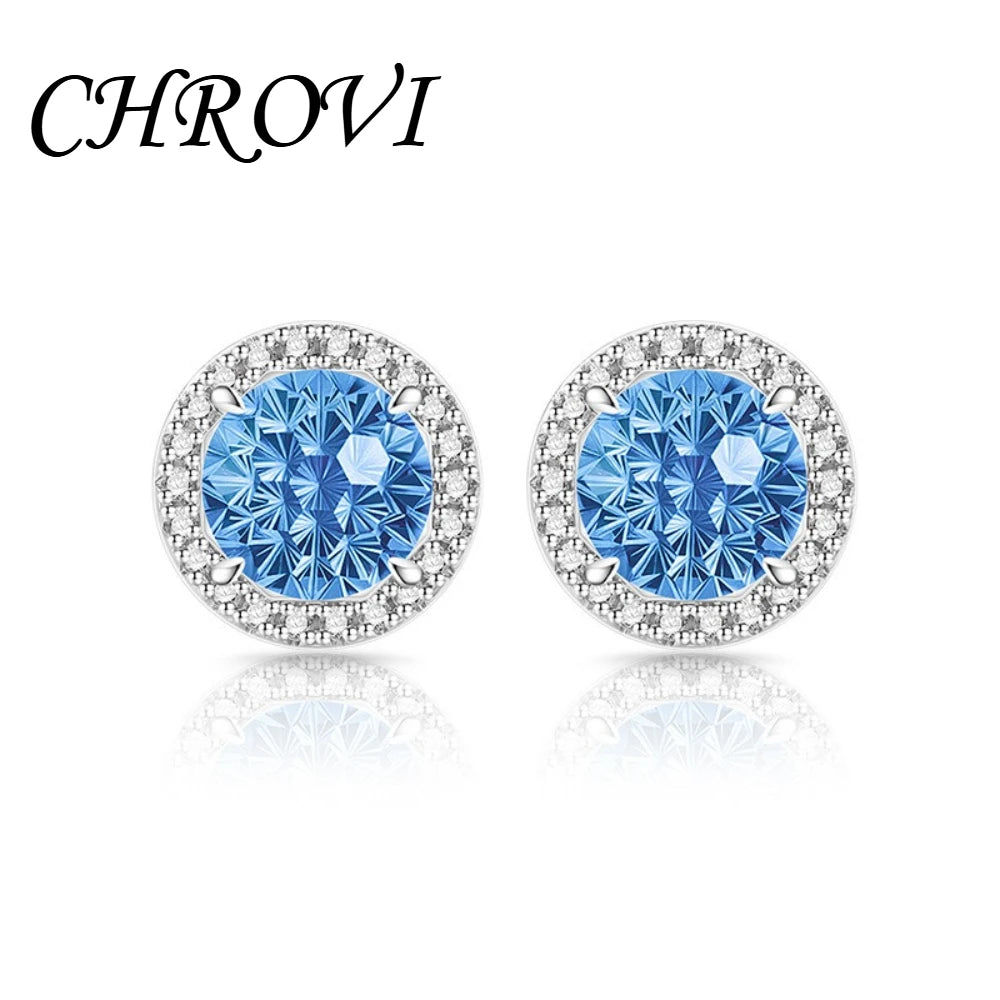Exquisite 925 sterling silver gemstone-cut princess round earrings with ultra-shiny high-carat diamonds.
