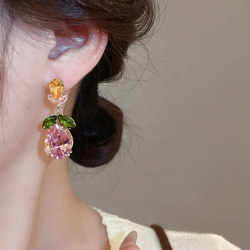 2 Pcs Color-block Water Drop Zircon Pendant Necklaces Set Party Retro Leaf Dangle Earrings Daity Banquet Gathering Anniversary H