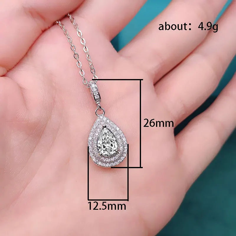 Huitan Women Pendant Necklace Water Drop Design Versatile Fashion Party Daily Inlaid Shiny CZ Silver Color Accessories Jewelry