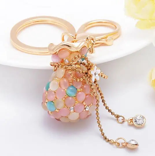 EASYA Rhinestone Opal Vase Keychain Crystal Purse Key Chains Ring Women Handbag Charm llavero CHY-2811