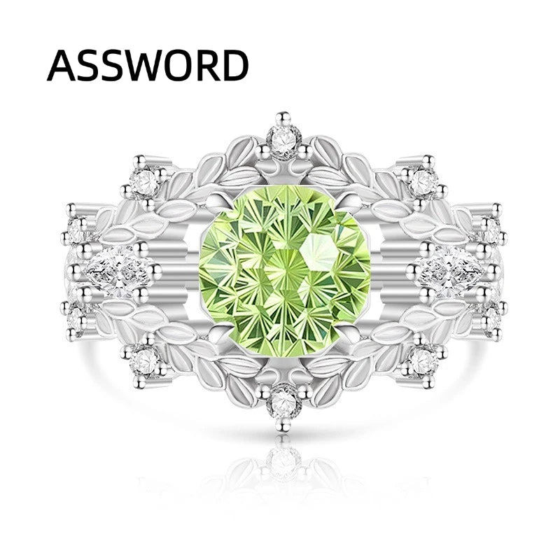 925 Sterling Silver Vintage Leaf Flower Ring Round Ice Flower Cut Cubic Zirconia Wedding Band Luxury Fine Jewelry Gift for Women