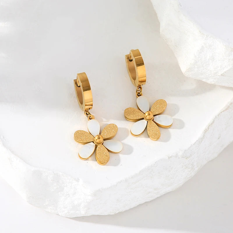 EILIECK 316L Stainless Steel Metal Flower Ear Dangle Piercing Earrings For Women Fashion New Jewelry Lady Gift Party сережки