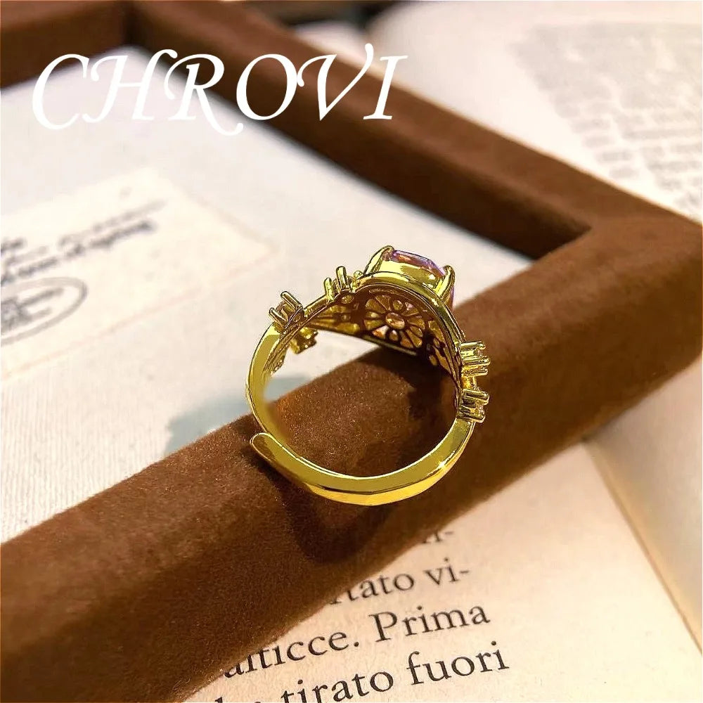 Exquisite 925 Sterling Silver Octagonal Millennium Rose Ring Gold-Plated Gemstone Engagement Ring for Women