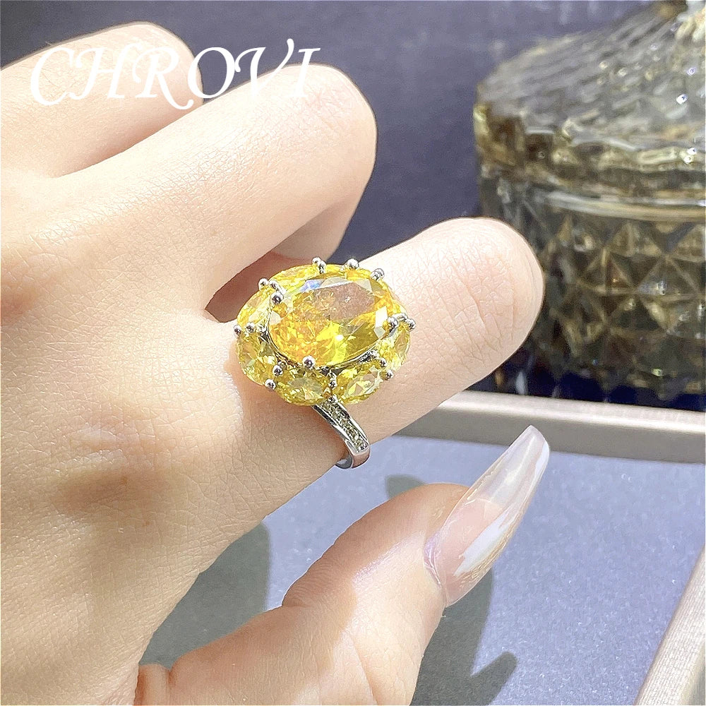 New luxury 925 pure silver gemstone yellow diamond high-carat carbonated ring - creative red large-carat engagement women's ring