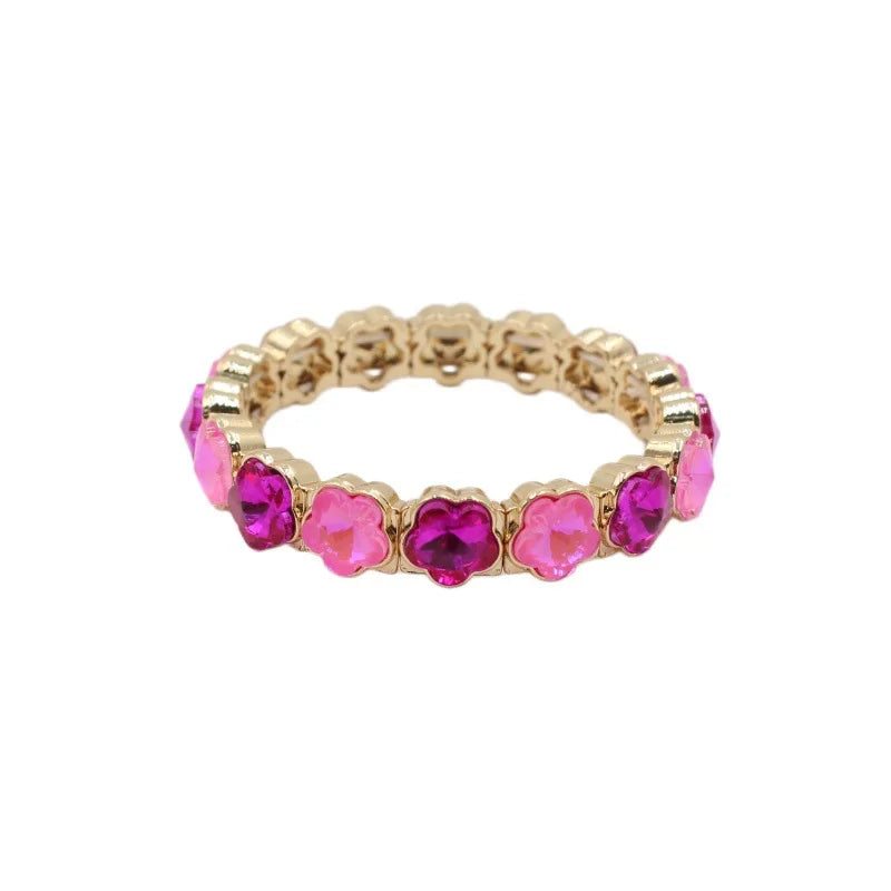 2026 Colored Rhinestone Flower Enamel Gold Bracelet Mocha Full Diamond Elastic Stacked Fashion Bridal Accessories