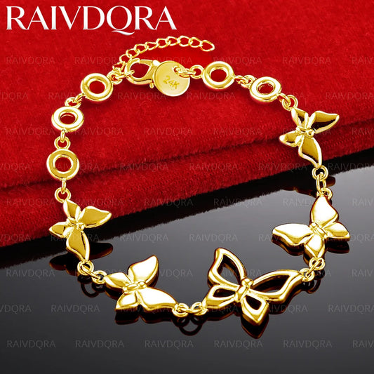 18K Gold Plated Butterflies Round Chain Bracelet For Women Fashion Jewelry Sweet Lively Birthday Gift