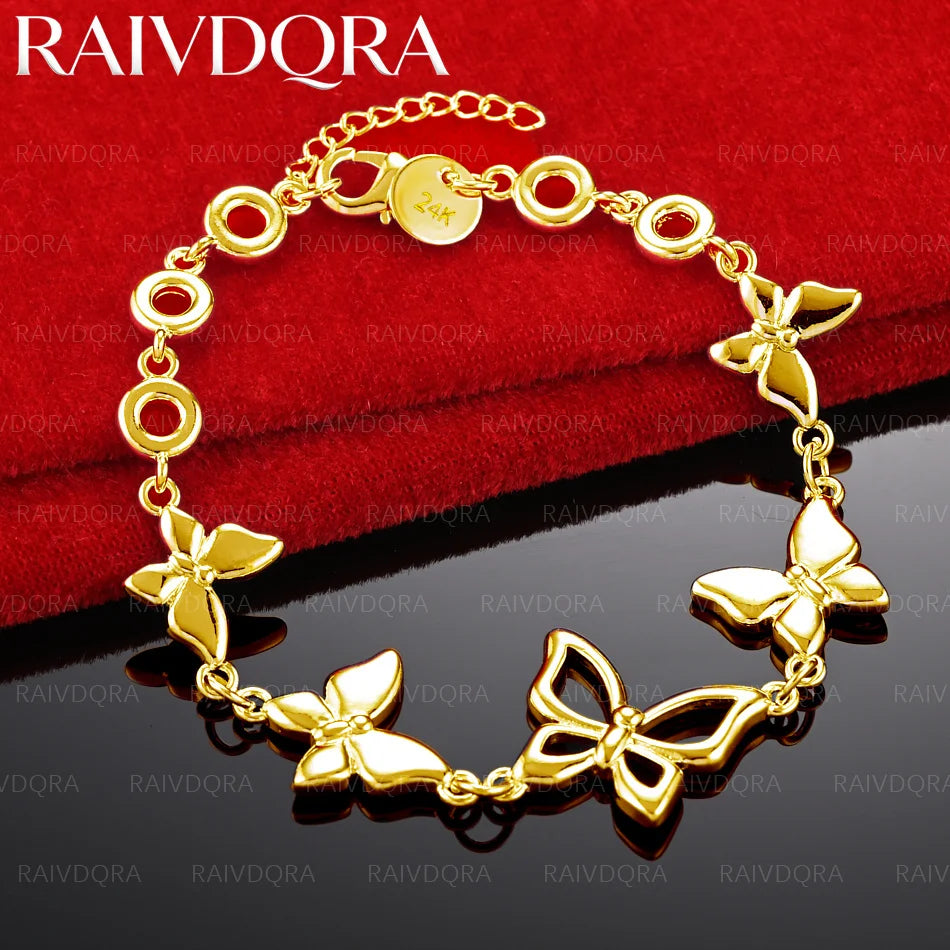 18K Gold Plated Butterflies Round Chain Bracelet For Women Fashion Jewelry Sweet Lively Birthday Gift