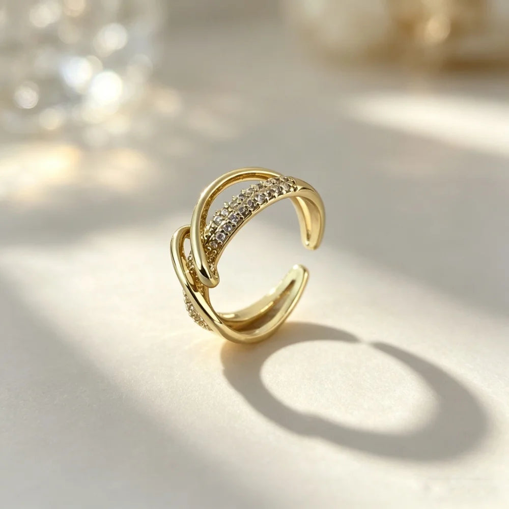 Charm Female White Zircon Stone Irregular Adjustable Open Ring Gold Silver Color Cute Gift  Wedding Jewelry For Women