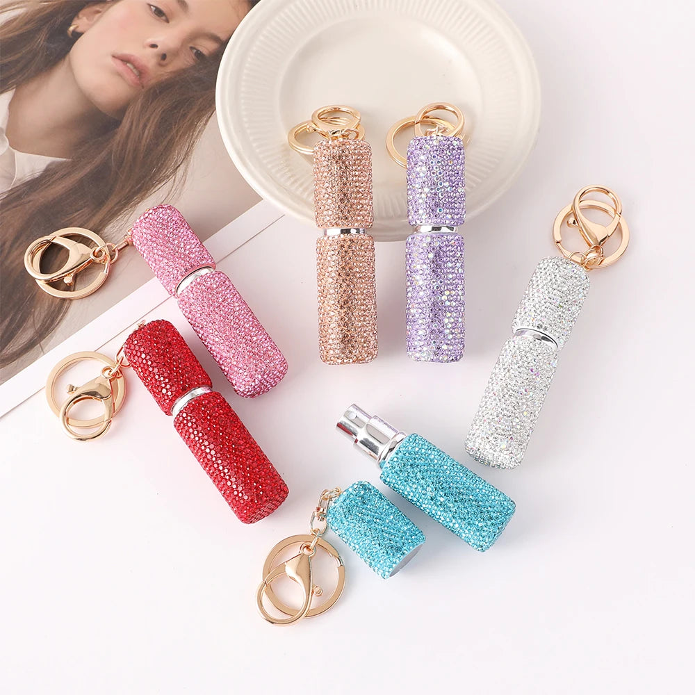2026 New Perfume Bottle Keychain Full Rhinestone Women's Luxury Car Key Ring Y2K Fashion Accessories Creative Pendant