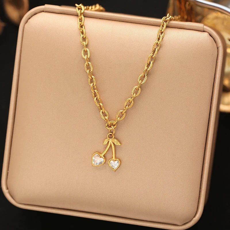 EILIECK Women's Butterfly Zircon Crystals Pendant Necklace Trendy Stainless Steel Waterproof Neck Chain Daily Jewelry Gift