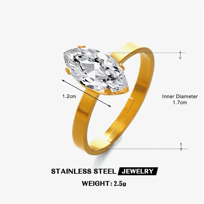 EILIECK Minimalist Classic 18K Gold Color Plated Butterfly Zircon Adjustable Ring Hypoallergenic Stainless Steel Jewelry Gift
