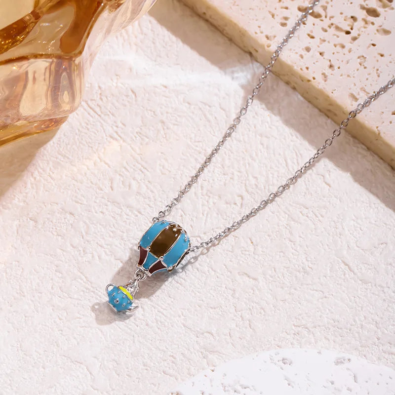 ANENJERY 316L Stainless Steel Drop Oil Balloon Pendant Necklace For Women Men Personality Niche Design Fashion Jewelry Gifts