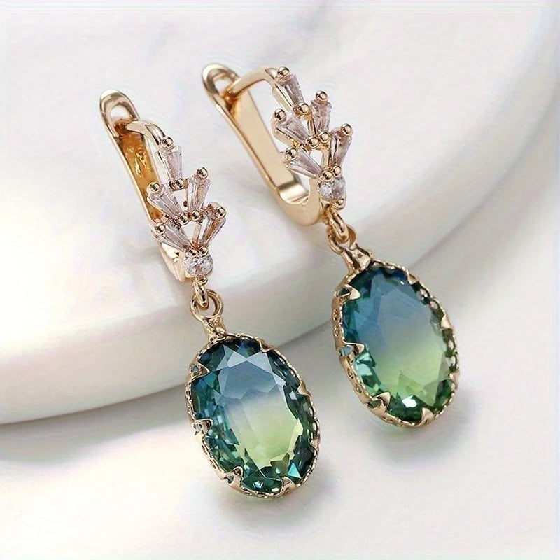 1 Pair Fashion Synthesis Zircon Tourmaline Drop Golden Earrings Temperament leaf Ear Stud Female Ear Buckle Jewelry for Women