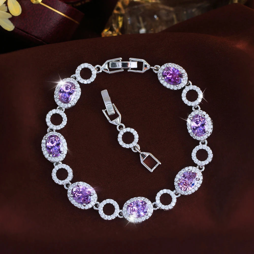 ThreeGraces Elegant Shiny White Oval Zirconia Bridal Wedding Party Geometric Ellipse Link Chain Bracelet Jewelry for Women BR471