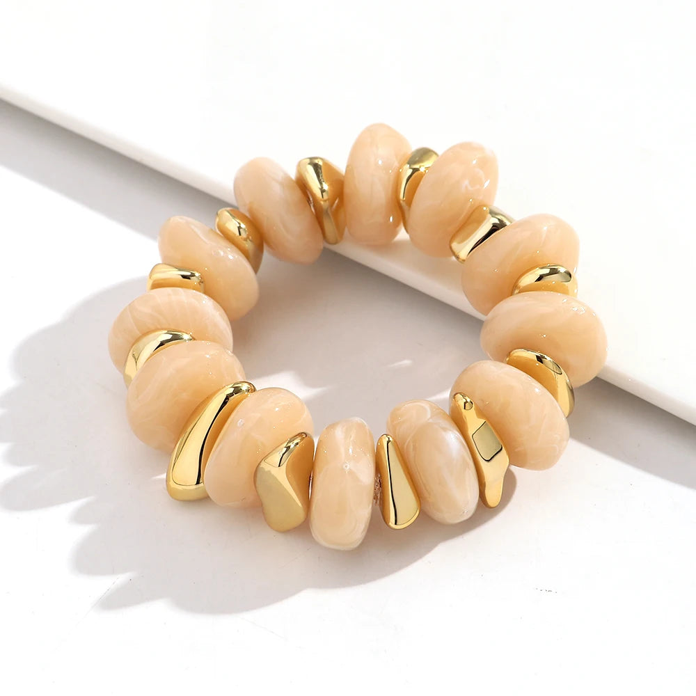 Fashion Acrylic Colorful Irregular Geometric Beads Elastic Bracelets Geometry Beaded Chunky Bracelet for Women New Jewelry Gifts