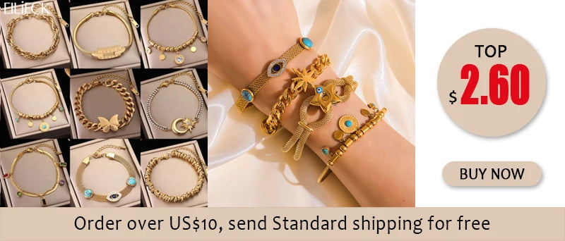 EILIECK 316L Stainless Steel Geometry Circle Charms Bracelet For Women Men Fashion Non-fading Bangles Wrist Jewelry Gift Bijoux