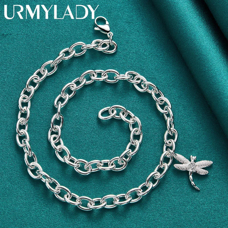 URMYLADY 925 Sterling Silver Dragonfly Pendant Necklace For Women Wedding Engagement Party Fashion Jewelry
