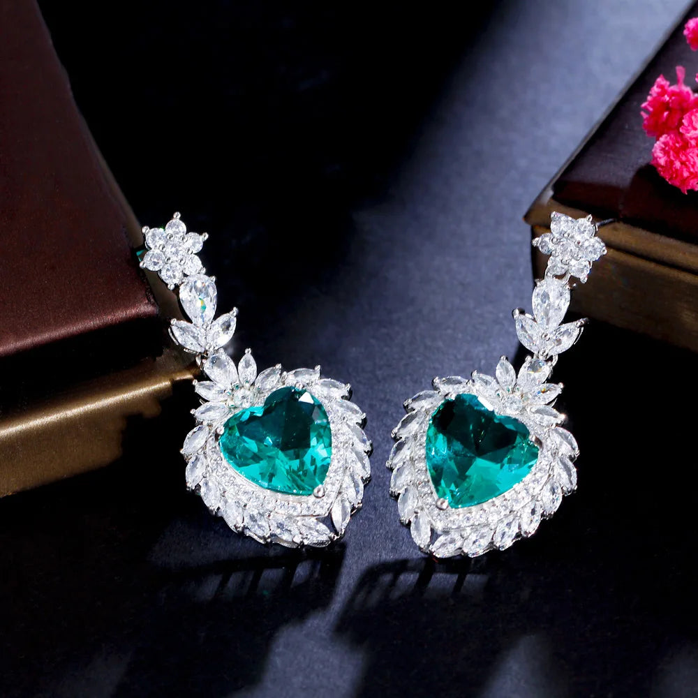 ThreeGraces Elegant Big Heart Shaped Cubic Zirconia Stone Bridal Dangle Drop Long Earrings for Women Wedding Party Jewelry E2108