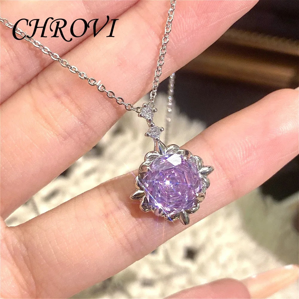Exquisite 95 sterling silver millennium rose with brilliant coloured gemstone necklace, rose flower clavicle chain