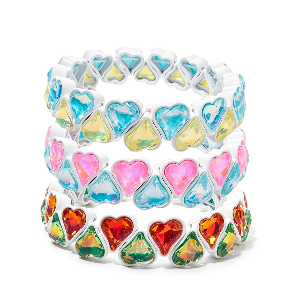 BEUTIFOR Zirconia Double Love Beads Elastic Bangles For Women and Girl Y2K Bohemian Layered Wrap Bracelets Accessory