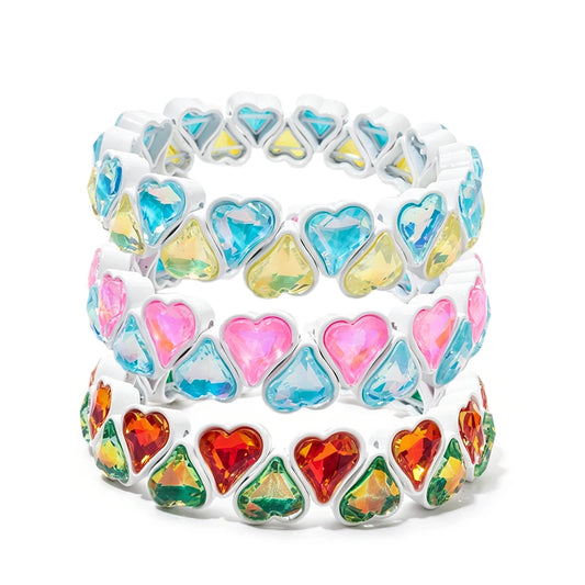 BEUTIFOR Zirconia Double Love Beads Elastic Bangles For Women and Girl Y2K Bohemian Layered Wrap Bracelets Accessory