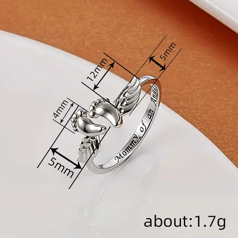 Huitan Foots and Wing Shaped Aesthetic Mother's Day Gift Rings Charming Silver Color Accessories Metal Chic Jewelry for Mom