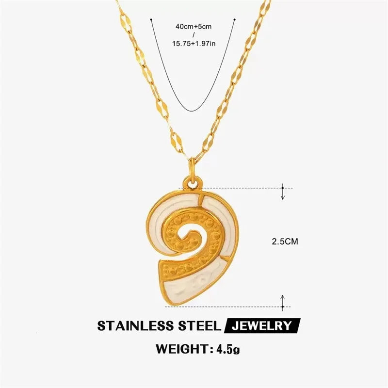 EILIECK 316L Stainless Steel Pearl Shell Starfish Sun Charm Necklace For Women Ocean Style Gold Plated Handmade Holiday Jewelry