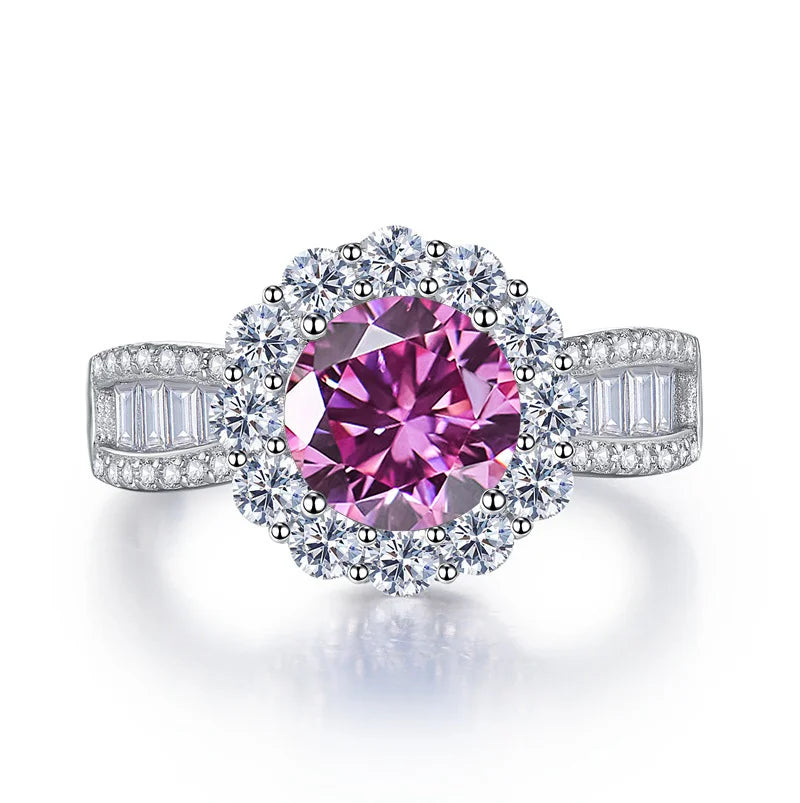 Round Shape 2 Carat Pink Royal Blue Color Moissanite Ring S925 Sterling Silver Women Engagement Luxury Wedding Dating Ring