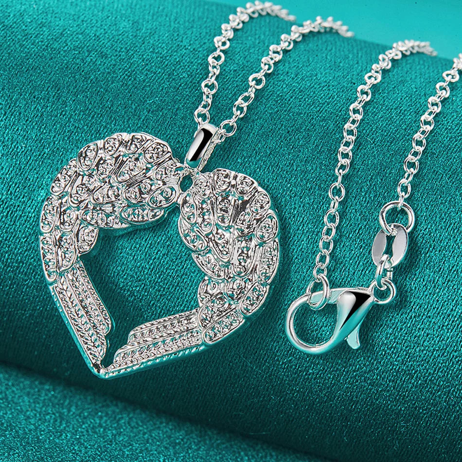 URMYLADY 925 Sterling Silver Love Heart 16-30 Inch Pendant Necklace For Women Wedding Party Charm Jewelry