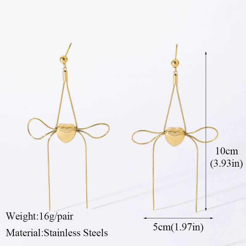 EILIECK 316L Stainless Steel Zircon Feather FOREVER Pendant Earrings For Women Fashion Ear Dangle Gold-Plated Jewelry Gift