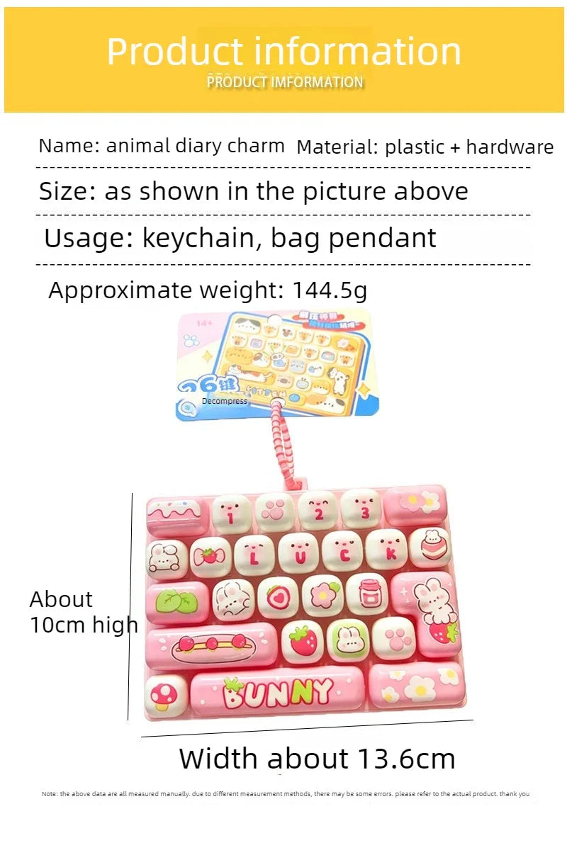 Silicone 26 Key Press Button Fidget Bag Charm Keychain Stress Relief Decompression Keyboard Keyring for Family Party Adults Kids