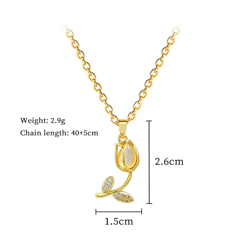 EILIECK 316L Stainless Steel Fashion Chic Cubic Zirconia Flower Pendant Necklace Tarnish Resistant Stylish Neck Chain Jewelry