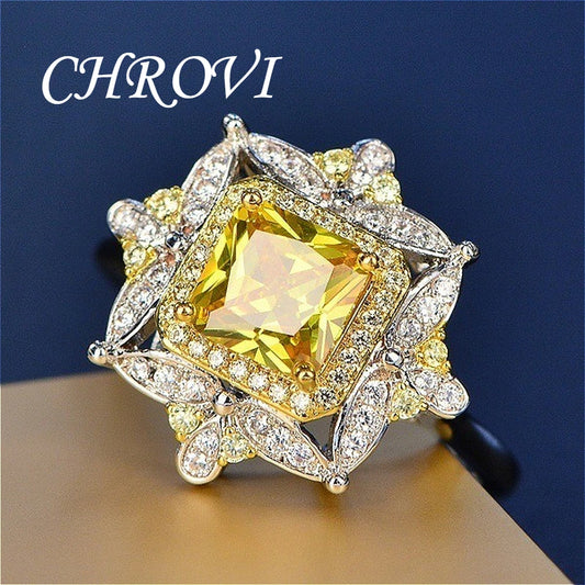 Exquisite 925 sterling silver diamond princess square ring - luxurious party engagement ring - silver jewelry
