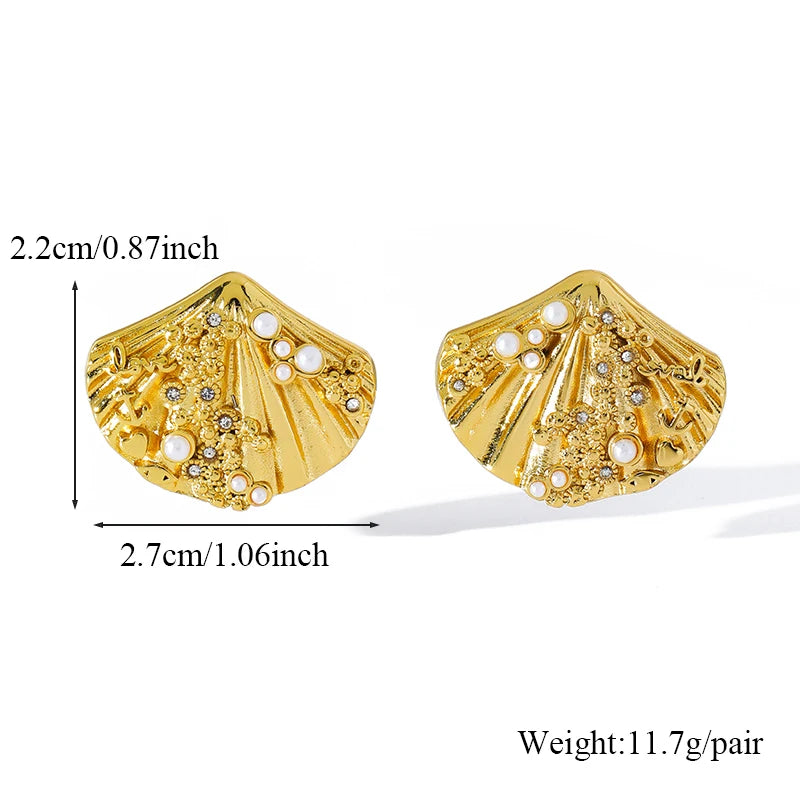 EILIECK 316L Stainless Steel Starfish Shell Zircon Stud Earrings For Women Fashion Waterproof Ear Jewelry Girls Gift Bijoux